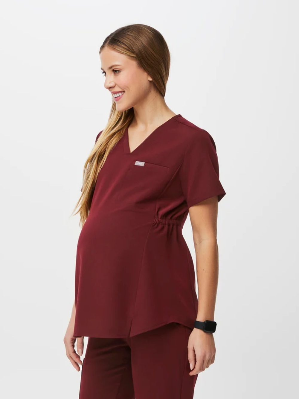 Figs Octavia Maternity V-Neck Scrub Top - Burgundy XS